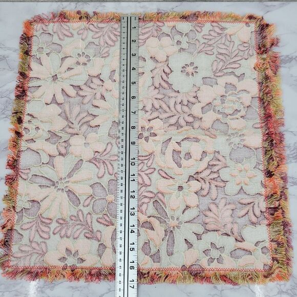 Vintage 60s 70s Floral Orange Red Chartreuse Green Placemats Napkins Fabric - Picture 7 of 9